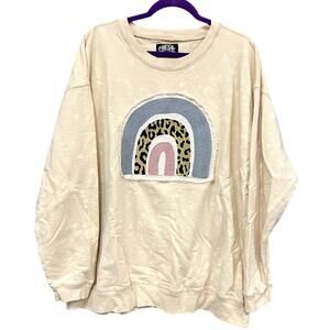 One24 Rags Rainbow Patch Ivory Distressed Sweatshirt Size 2XL